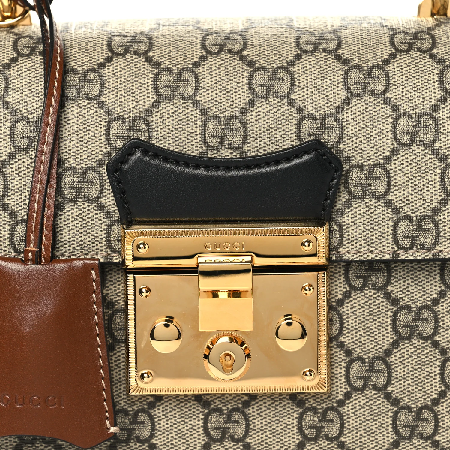 GG Supreme Monogram Small Padlock Bamboo Shoulder Bag Beige Black Cuir - Image 8