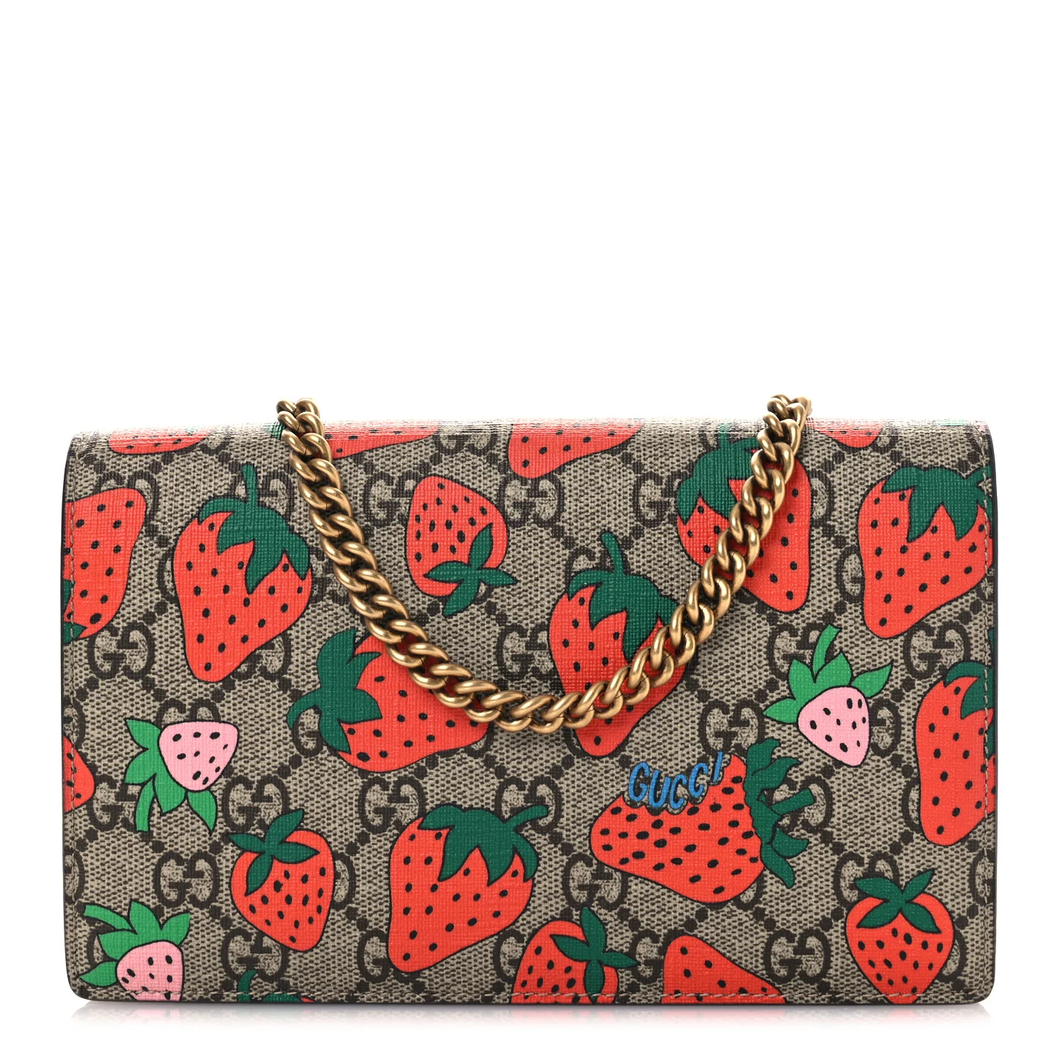 GG Supreme Monogram Strawberry Chain Wallet