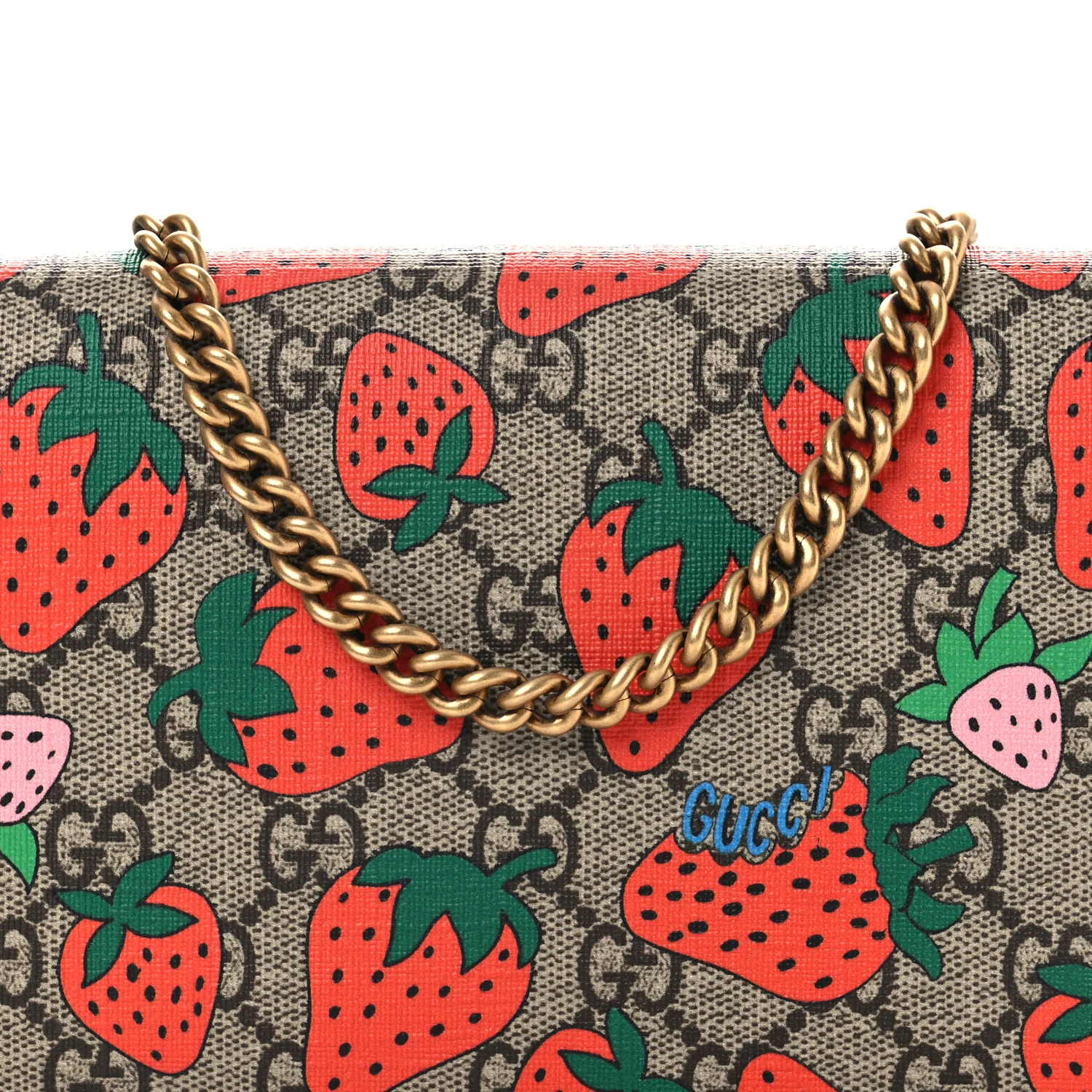 GG Supreme Monogram Strawberry Chain Wallet - Image 7