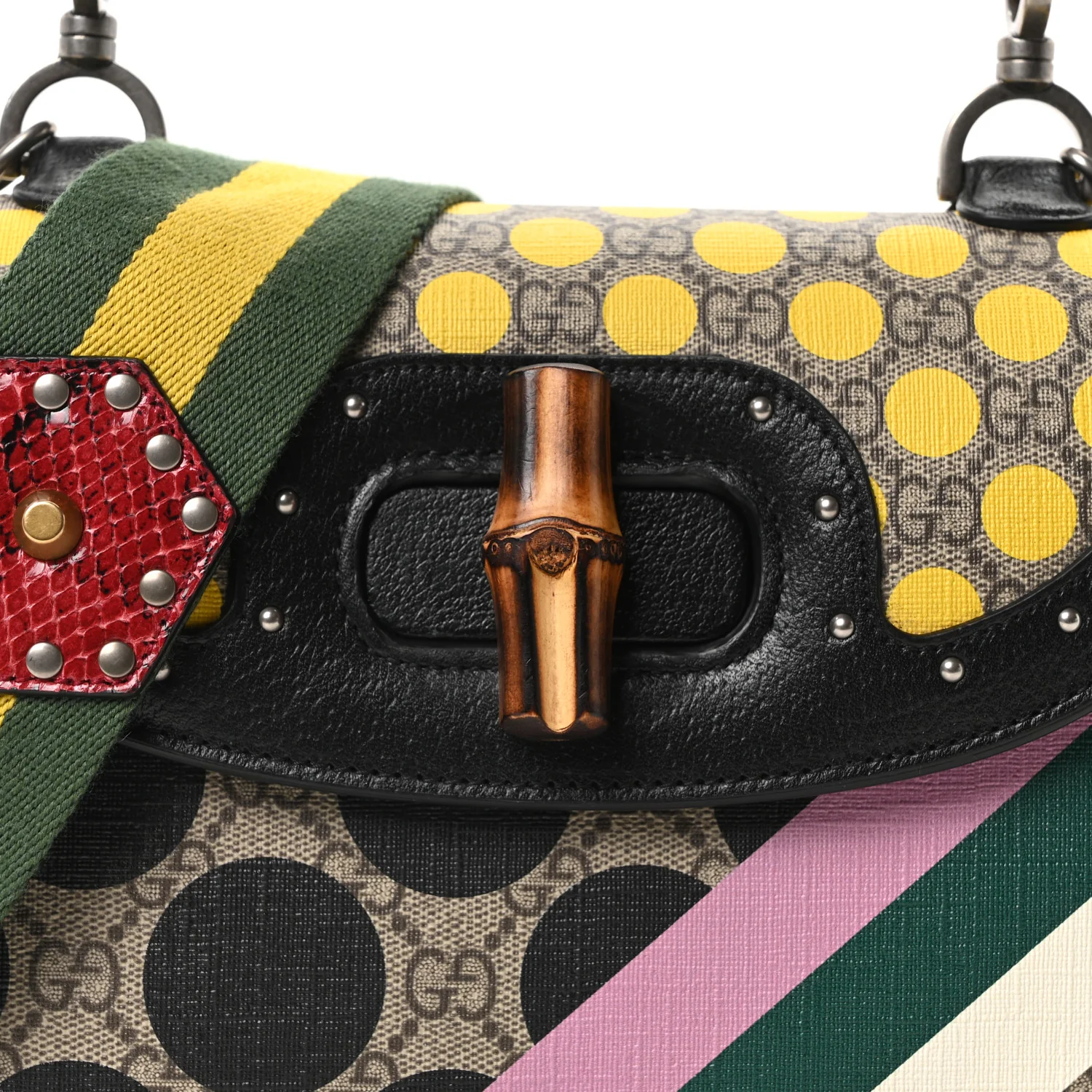 GG Supreme Monogram Studded Calfskin 100 Centennial Geometric Medium Bamboo 1947 Top Handle Bag Beige Ebony Multicolor - Image 10