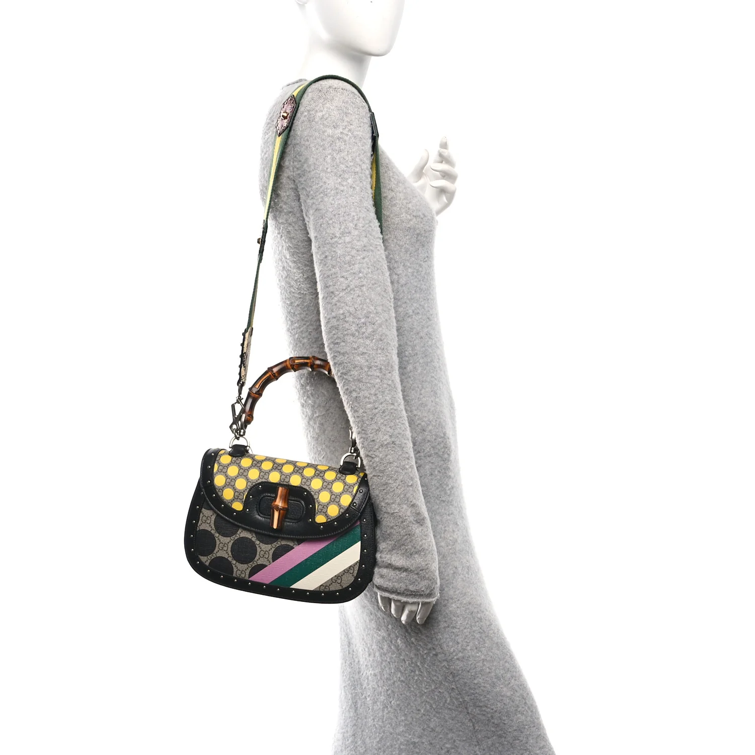 GG Supreme Monogram Studded Calfskin 100 Centennial Geometric Medium Bamboo 1947 Top Handle Bag Beige Ebony Multicolor - Image 2