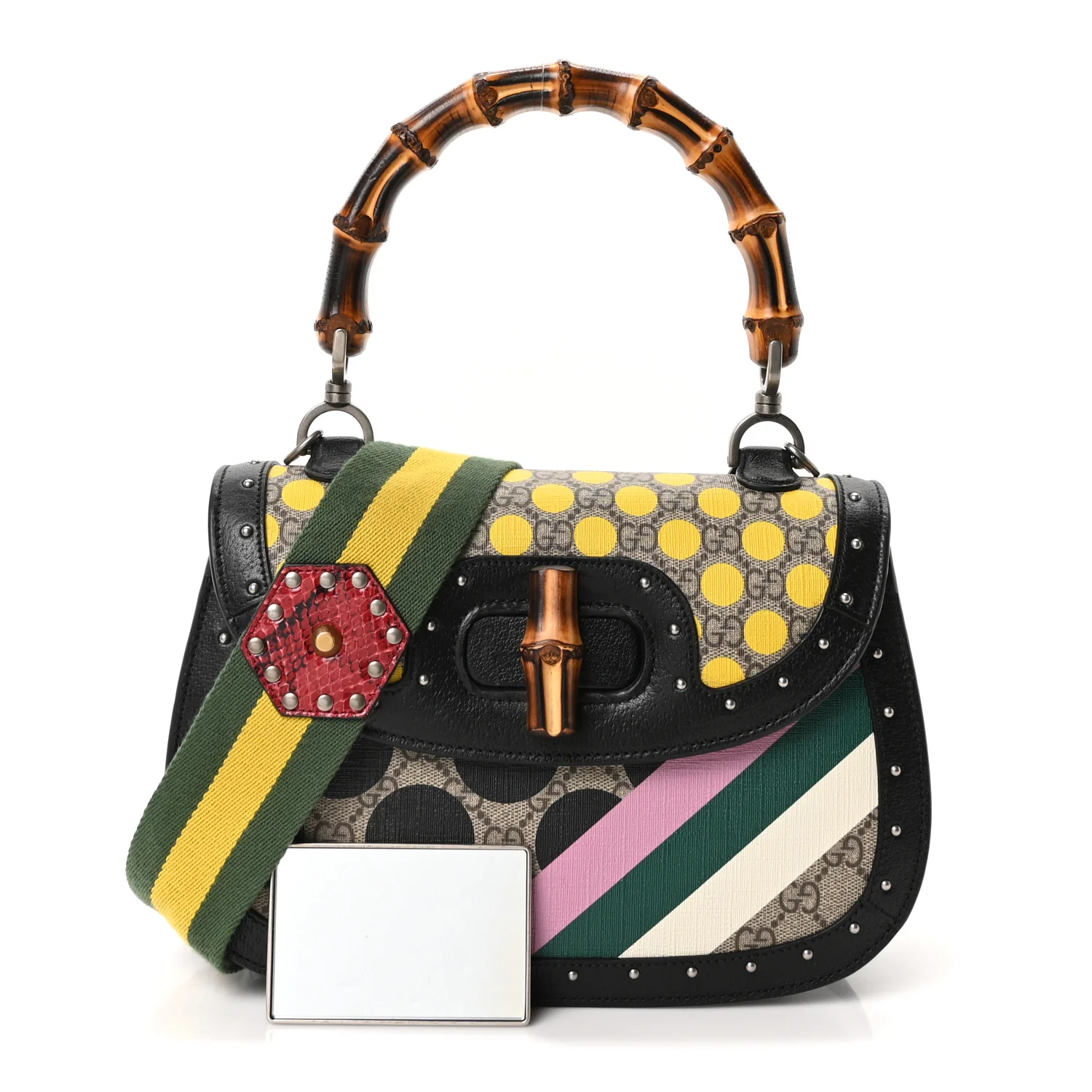 GG Supreme Monogram Studded Calfskin 100 Centennial Geometric Medium Bamboo 1947 Top Handle Bag Beige Ebony Multicolor - Image 3