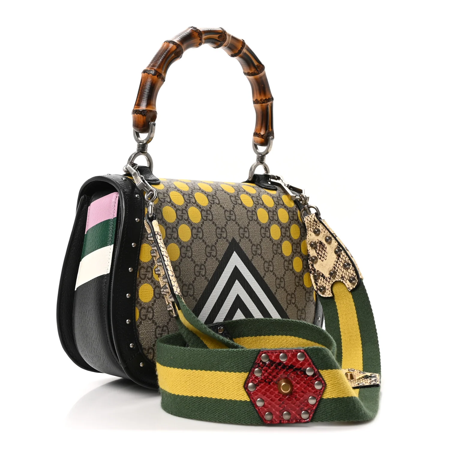 GG Supreme Monogram Studded Calfskin 100 Centennial Geometric Medium Bamboo 1947 Top Handle Bag Beige Ebony Multicolor - Image 4