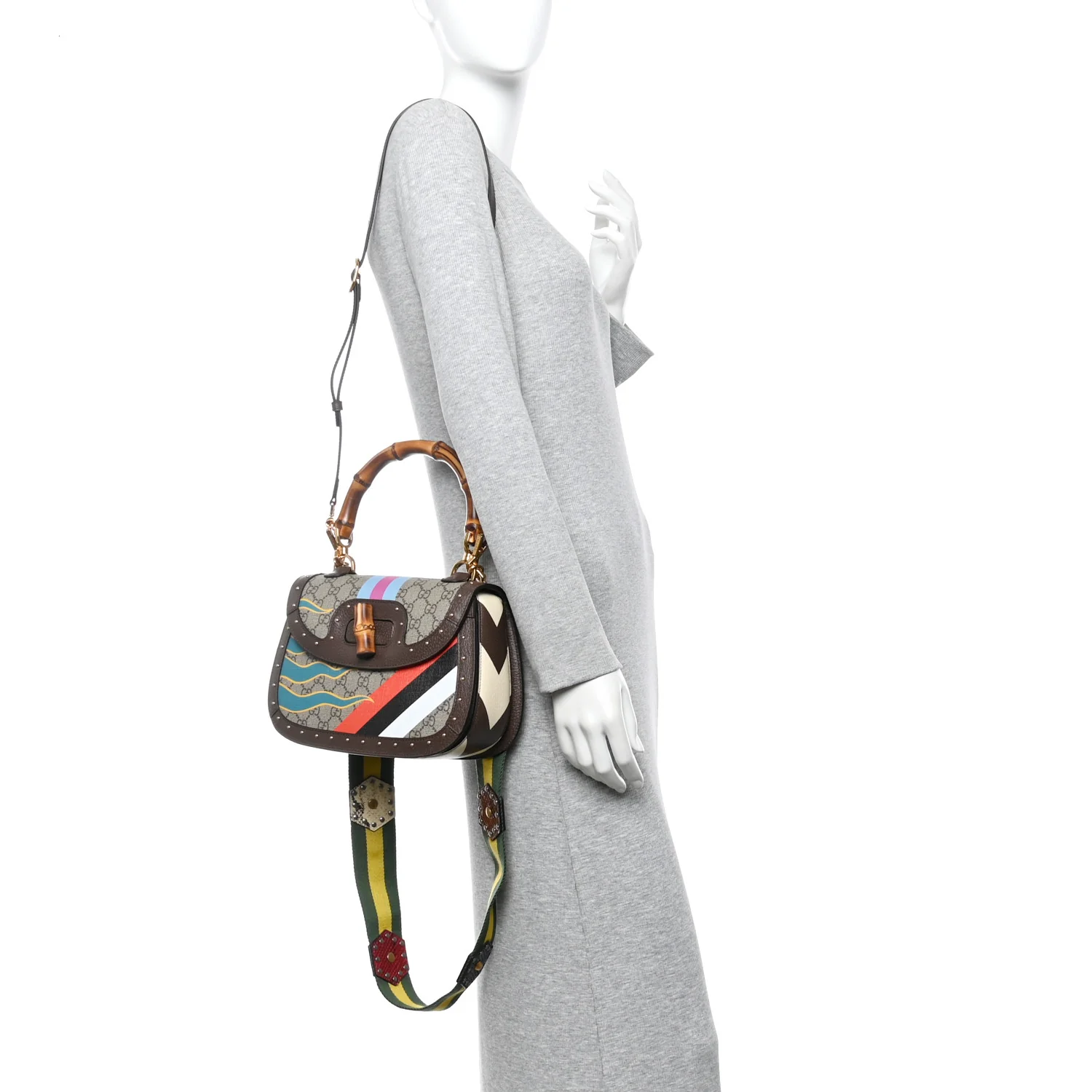 GG Supreme Monogram Studded Calfskin 100 Centennial Geometric Medium Bamboo 1947 Top Handle Bag Beige Ebony Multicolor - Image 2