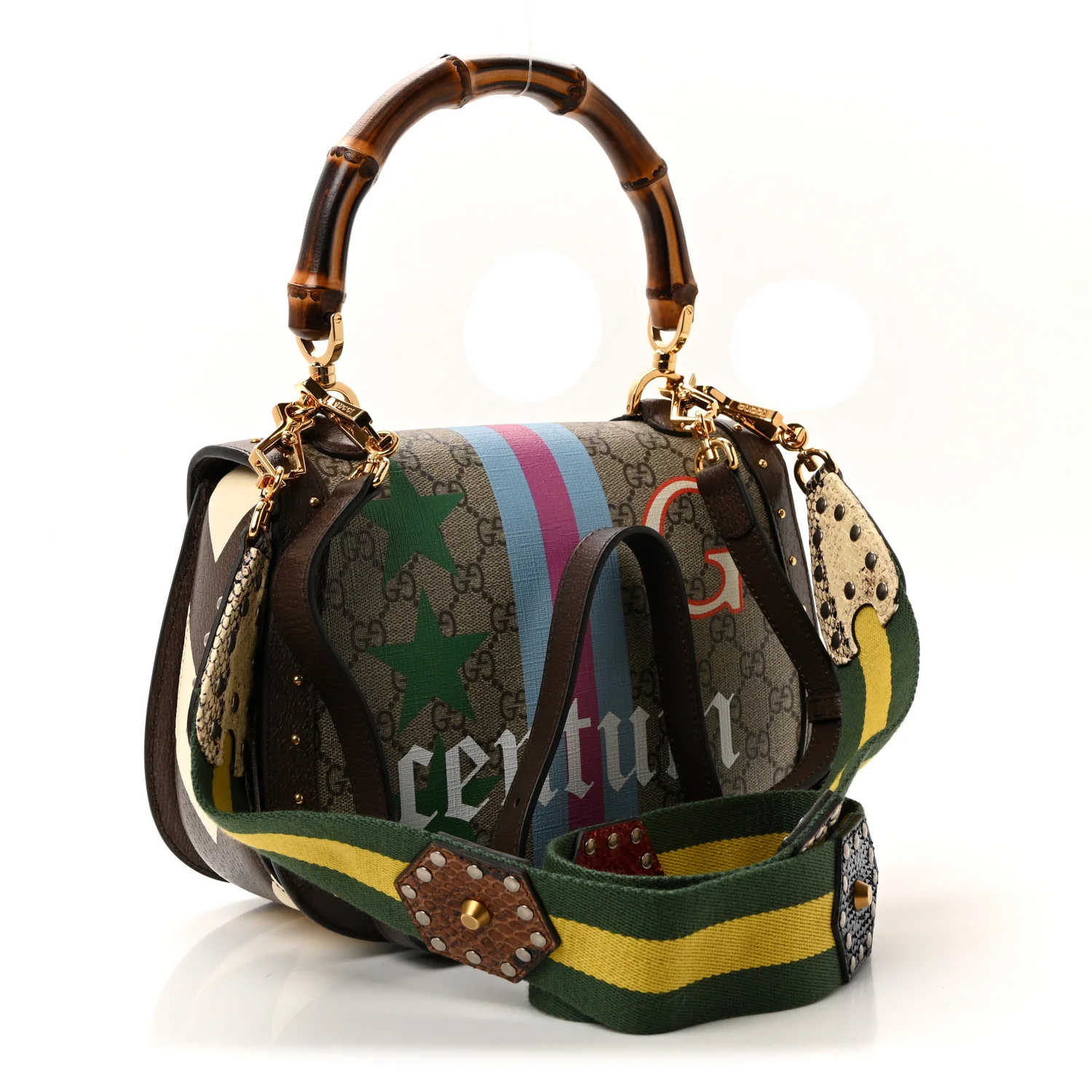 GG Supreme Monogram Studded Calfskin 100 Centennial Geometric Medium Bamboo 1947 Top Handle Bag Beige Ebony Multicolor - Image 3
