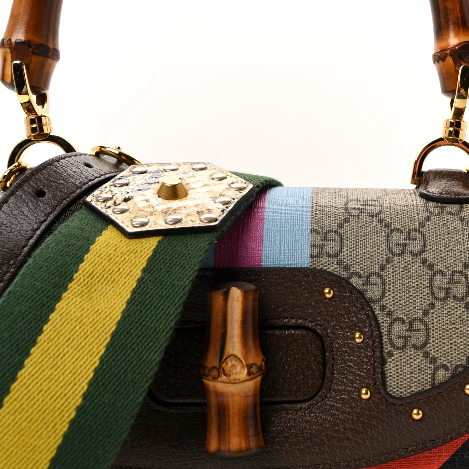 GG Supreme Monogram Studded Calfskin 100 Centennial Geometric Medium Bamboo 1947 Top Handle Bag Beige Ebony Multicolor - Image 7