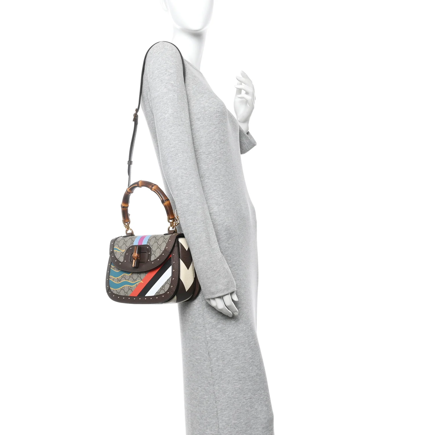 GG Supreme Monogram Studded Calfskin 100 Centennial Geometric Medium Bamboo 1947 Top Handle Bag  Beige Ebony Multicolor - Image 2