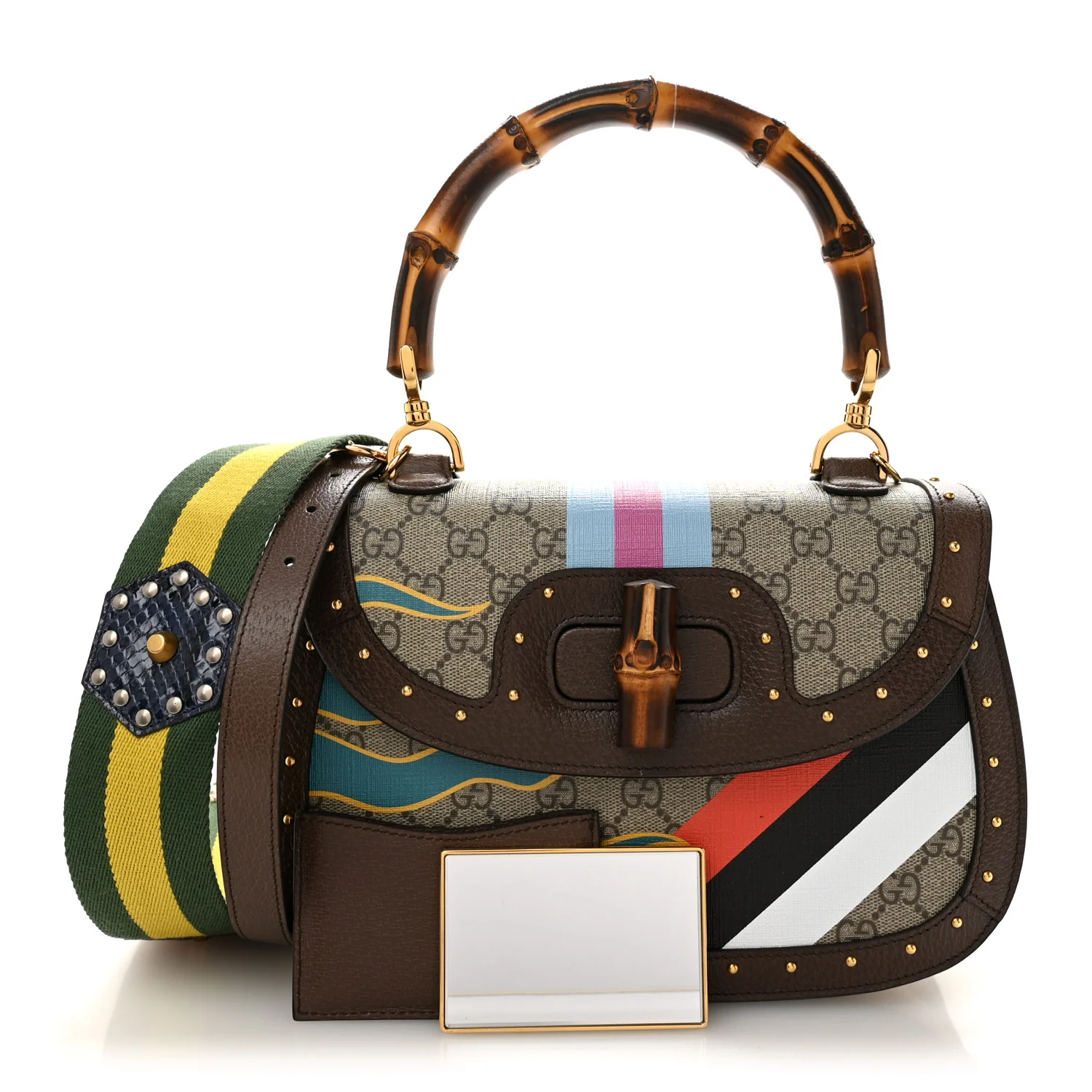 GG Supreme Monogram Studded Calfskin 100 Centennial Geometric Medium Bamboo 1947 Top Handle Bag  Beige Ebony Multicolor - Image 3
