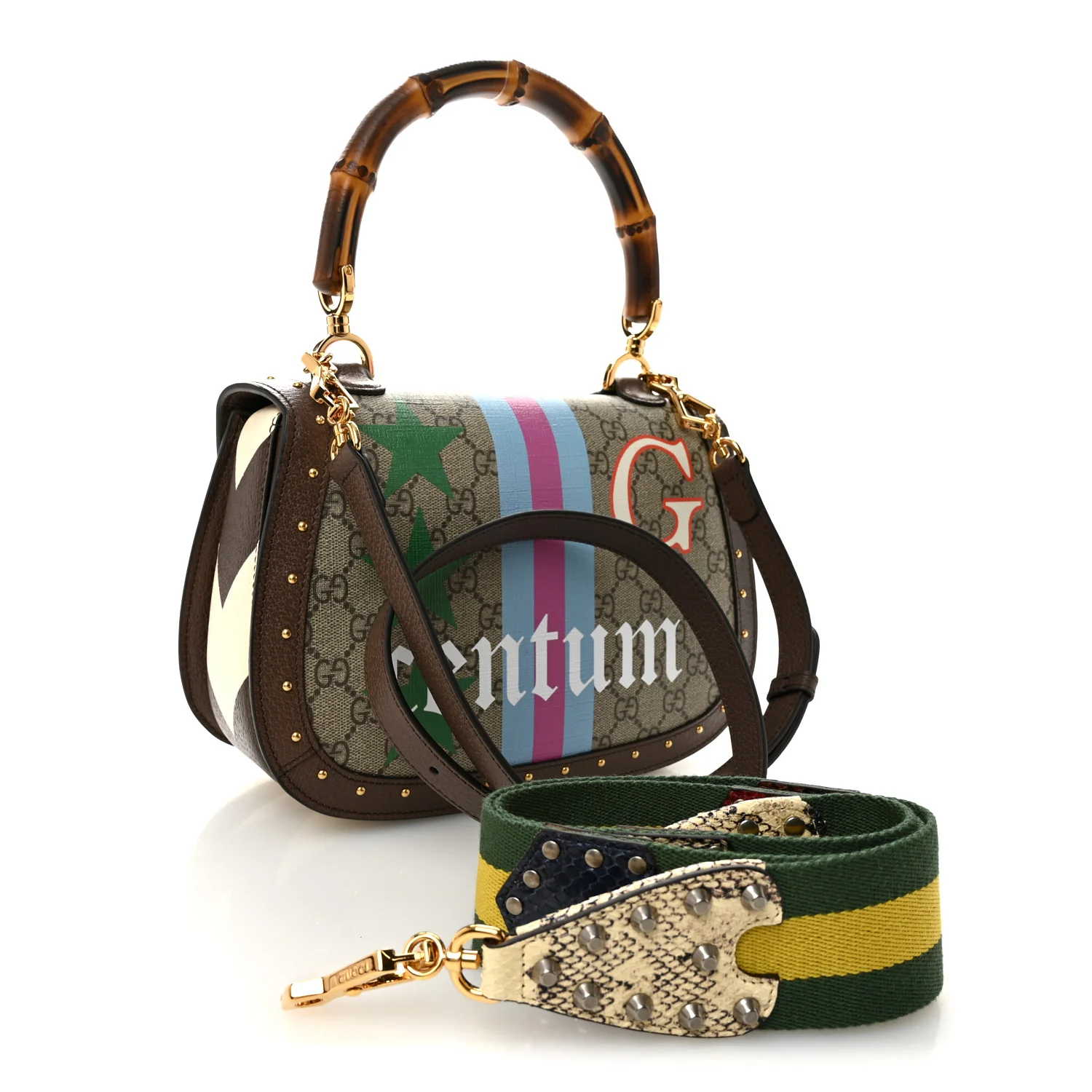 GG Supreme Monogram Studded Calfskin 100 Centennial Geometric Medium Bamboo 1947 Top Handle Bag  Beige Ebony Multicolor - Image 4