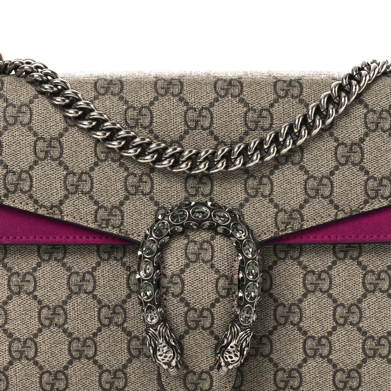 GG Supreme Monogram Suede Crystal Small Dionysus Shoulder Bag Beige Ebony Bright Purple - Image 9