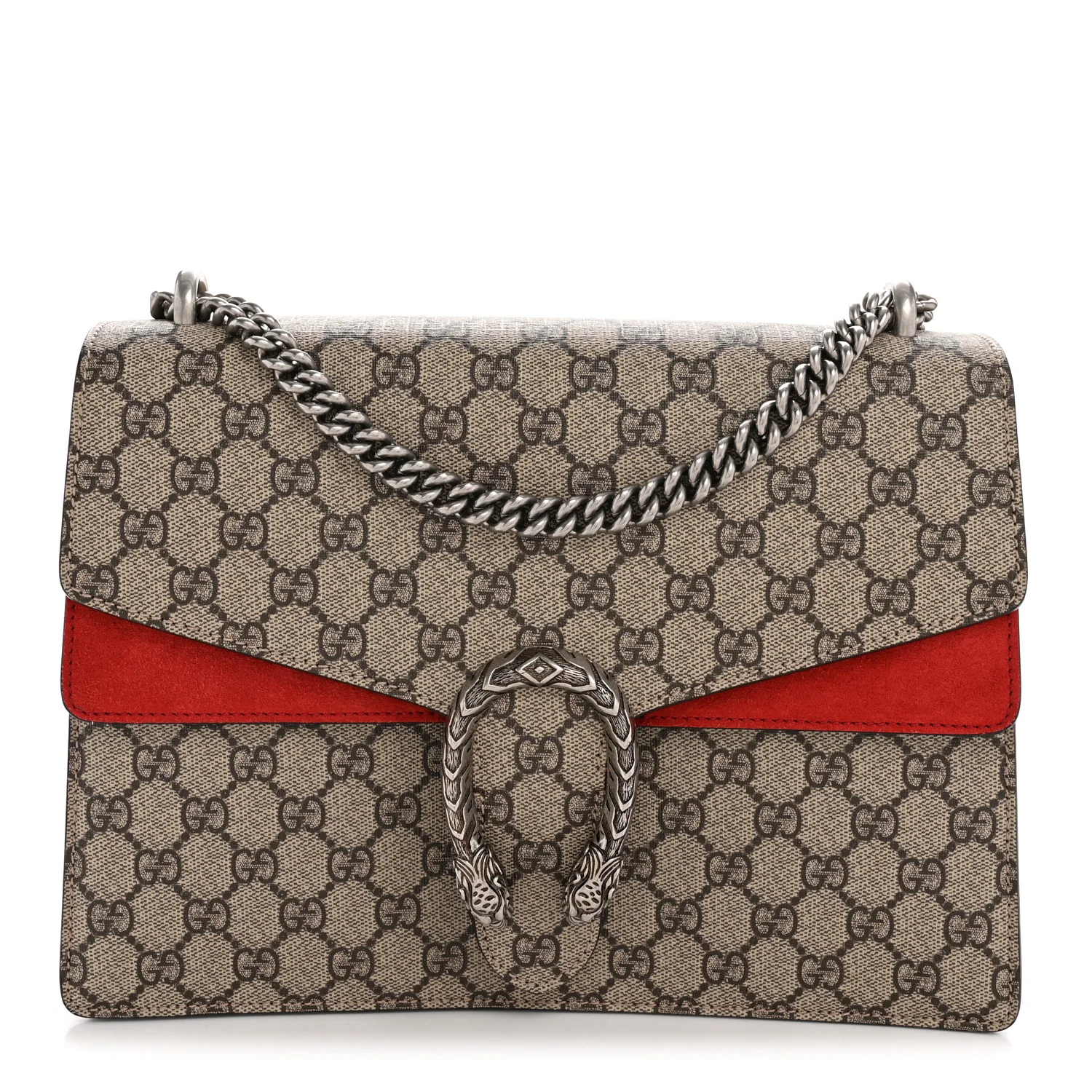 GG Supreme Monogram Suede Cudu Medium Dionysus Shoulder Bag Beige Ebony Vulcanic Red