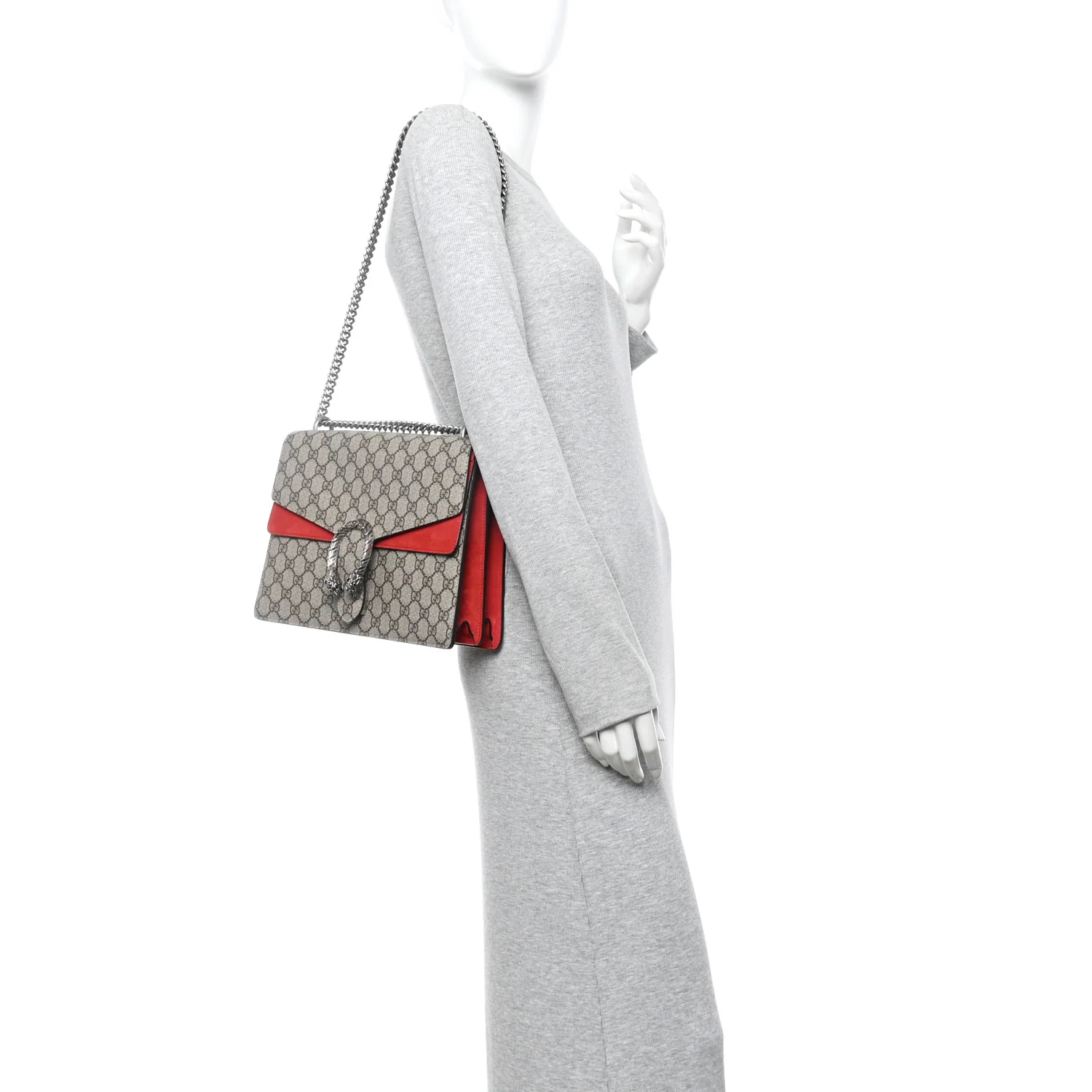 GG Supreme Monogram Suede Cudu Medium Dionysus Shoulder Bag Beige Ebony Vulcanic Red - Image 2