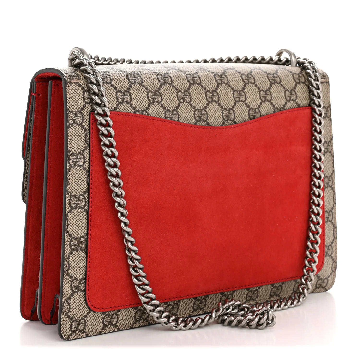 GG Supreme Monogram Suede Cudu Medium Dionysus Shoulder Bag Beige Ebony Vulcanic Red - Image 3