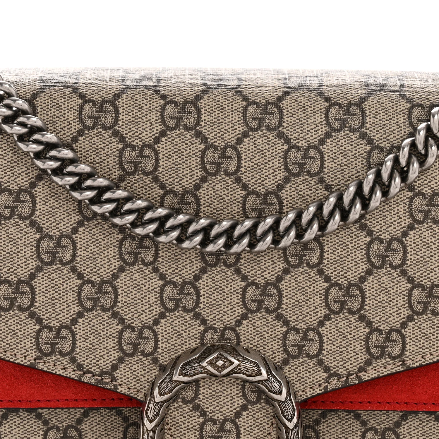 GG Supreme Monogram Suede Cudu Medium Dionysus Shoulder Bag Beige Ebony Vulcanic Red - Image 8