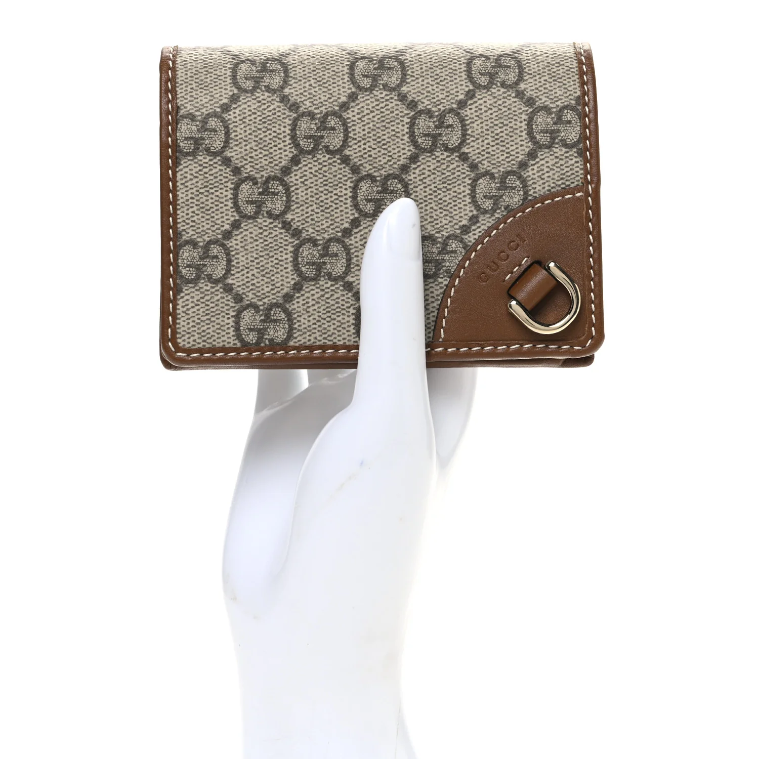 GG Supreme Monogram Textured Calfskin Emblem Mini Wallet Beige Dark Brown - Image 2