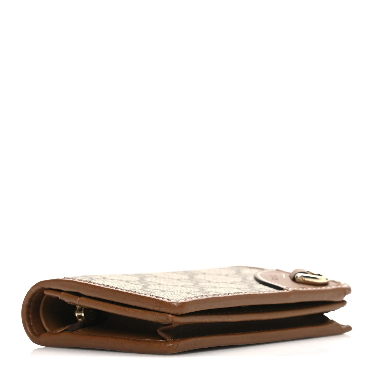 GG Supreme Monogram Textured Calfskin Emblem Mini Wallet Beige Dark Brown - Image 4