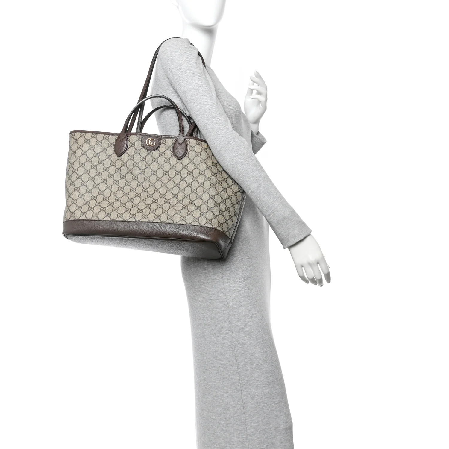 GG Supreme Monogram Textured Calfskin Medium Ophidia Shoulder Tote Bag Beige Ebony New Acero - Image 2