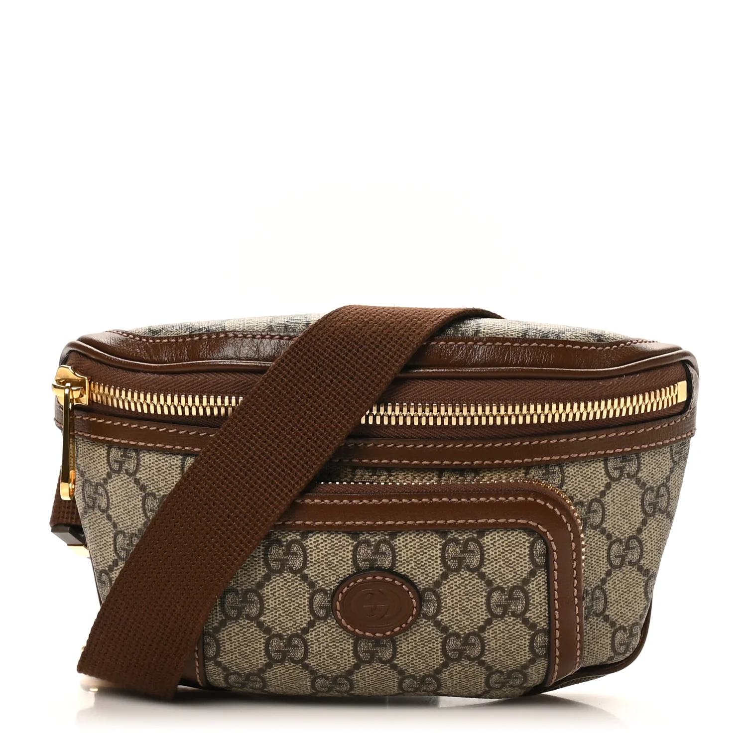 GG Supreme Monogram Textured Calfskin Retro Interlocking G Belt Bag Beige Ebony Brown Sugar