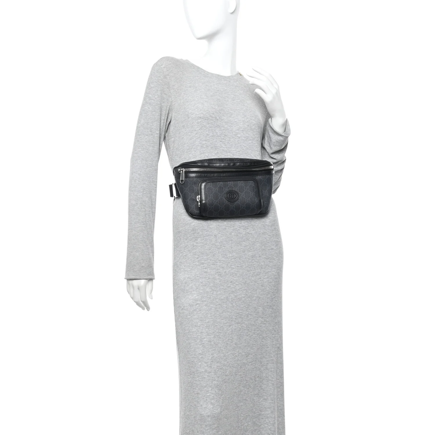 GG Supreme Monogram Textured Calfskin Retro Interlocking G Belt Bag Black - Image 2