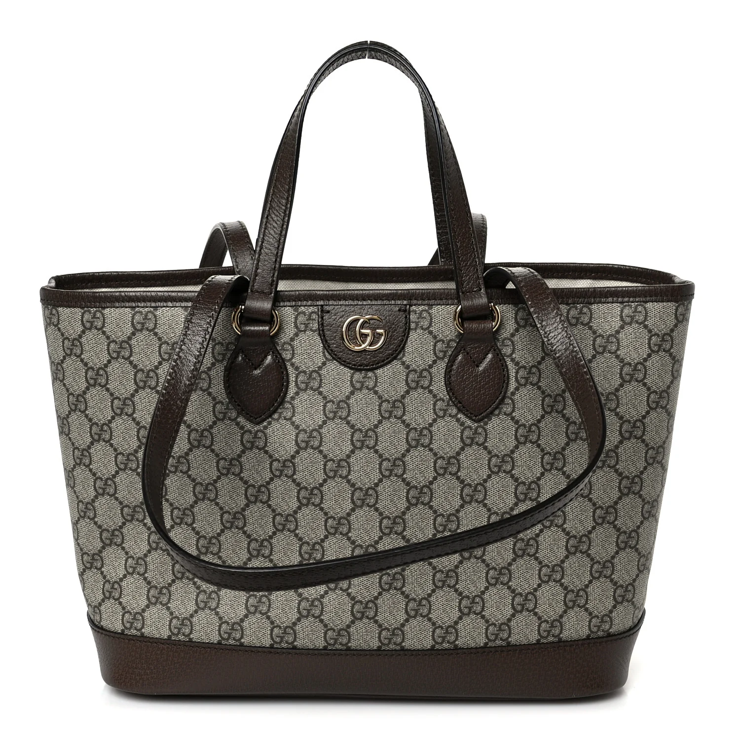 GG Supreme Monogram Textured Calfskin Small Ophidia Shoulder Tote Bag Beige Ebony New Acero