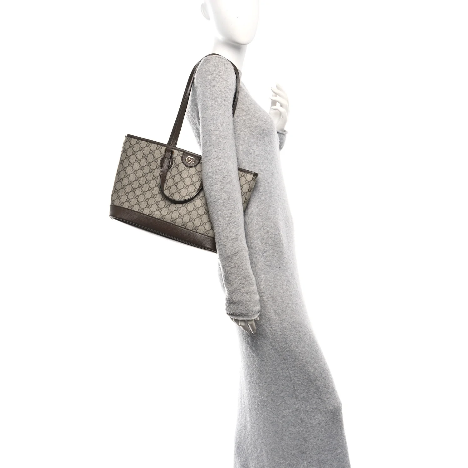 GG Supreme Monogram Textured Calfskin Small Ophidia Shoulder Tote Bag Beige Ebony New Acero - Image 2