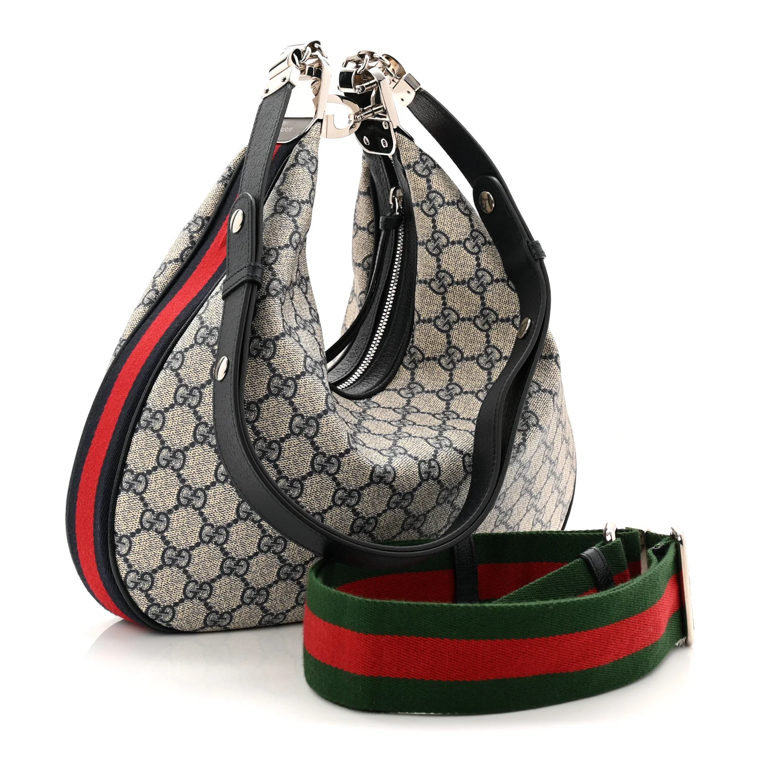 GG Supreme Monogram Textured Calfskin Web Large Attache Shoulder Bag Beige Blue - Image 3