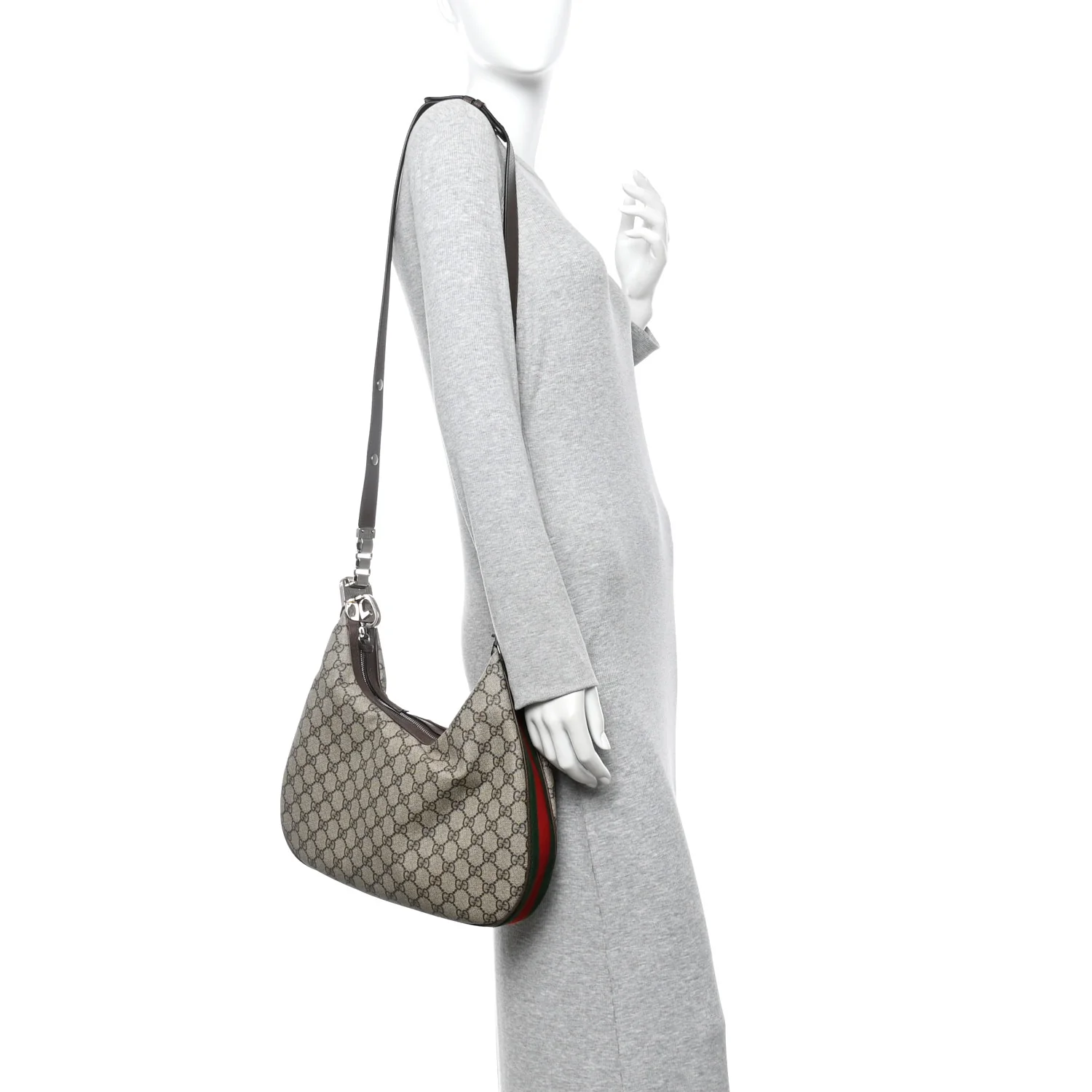 GG Supreme Monogram Textured Calfskin Web Large Attache Shoulder Bag Beige Ebony New Acero - Image 2