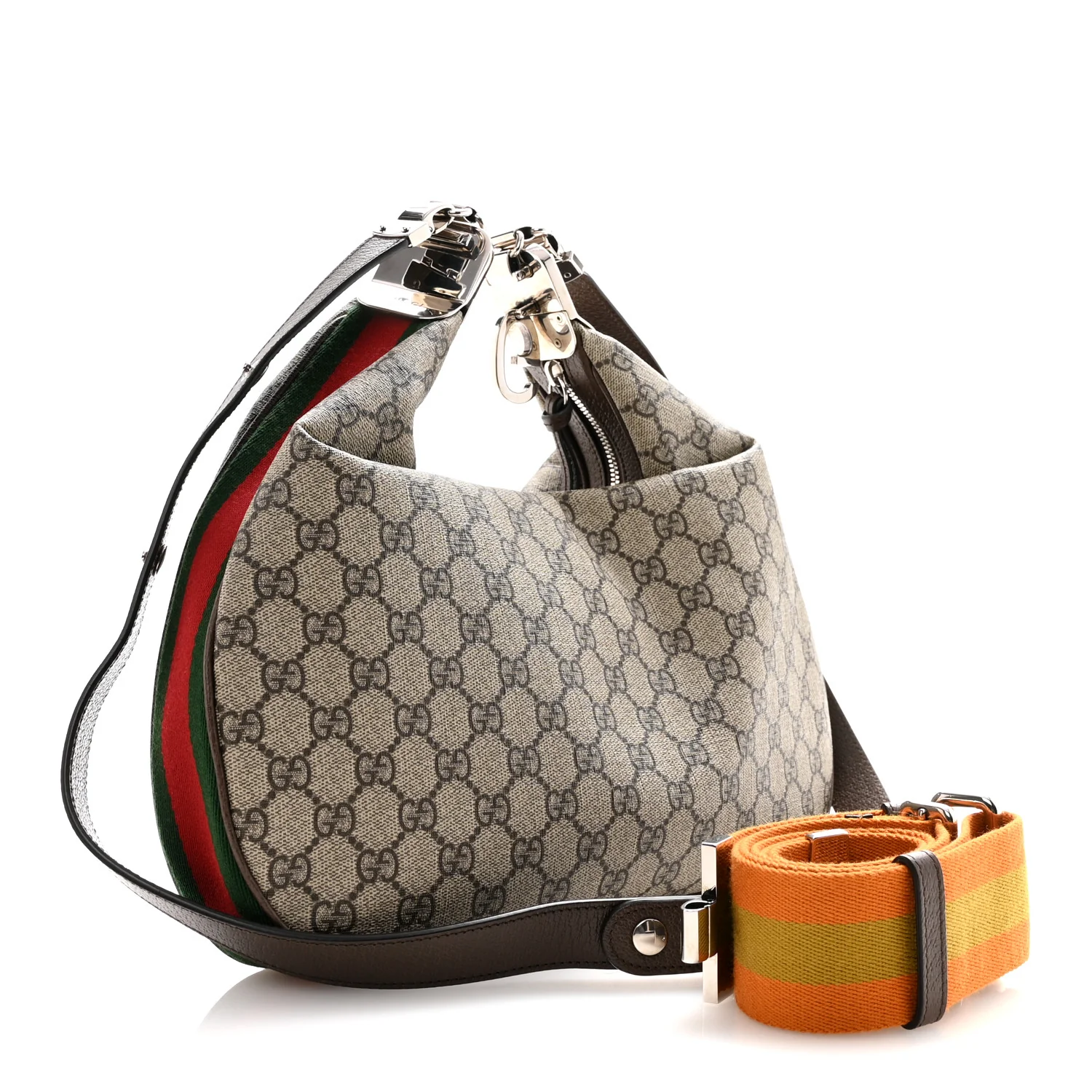 GG Supreme Monogram Textured Calfskin Web Large Attache Shoulder Bag Beige Ebony New Acero - Image 3