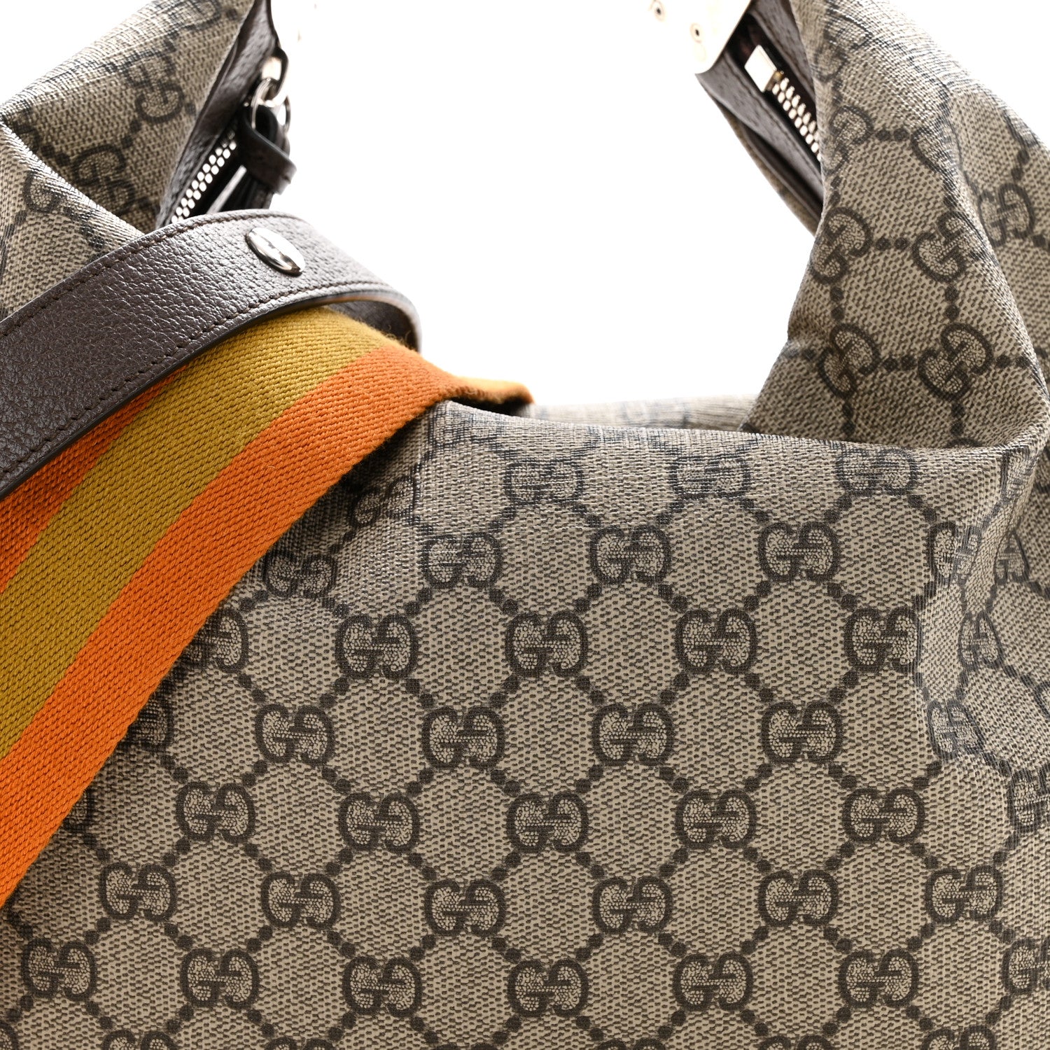 GG Supreme Monogram Textured Calfskin Web Large Attache Shoulder Bag Beige Ebony New Acero - Image 8
