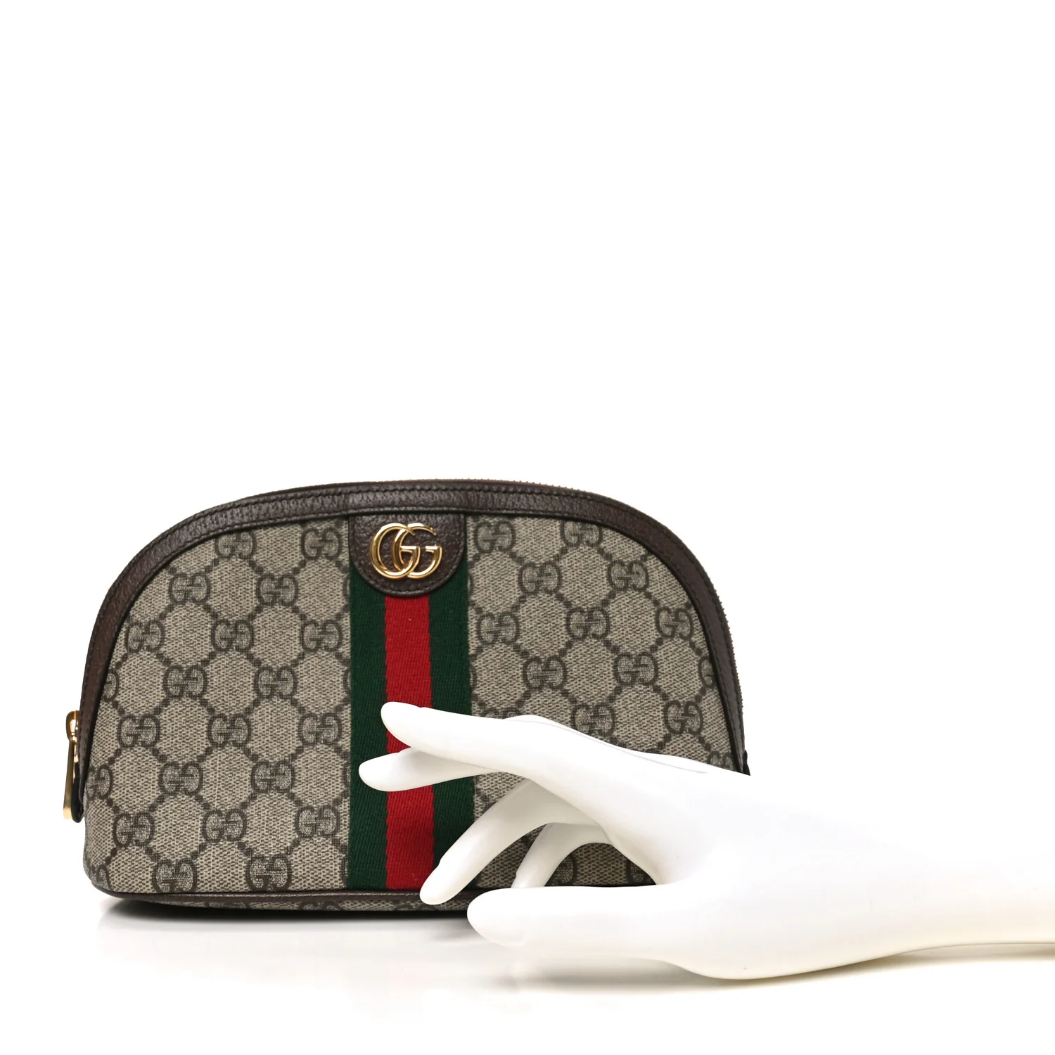 GG Supreme Monogram Textured Calfskin Web Large Ophidia Cosmetic Case Beige Ebony New Acero - Image 2