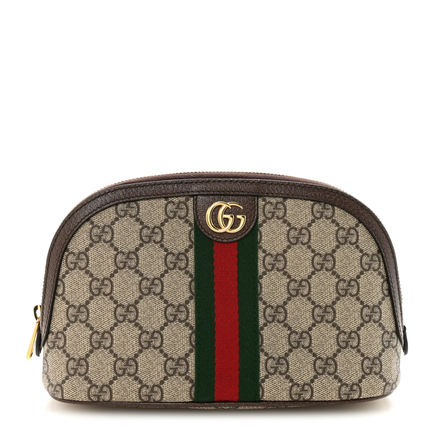 GG Supreme Monogram Textured Calfskin Web Large Ophidia Cosmetic Case Beige Ebony New Acero