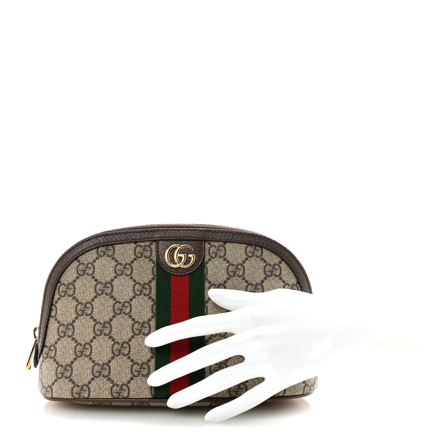 GG Supreme Monogram Textured Calfskin Web Large Ophidia Cosmetic Case Beige Ebony New Acero - Image 2