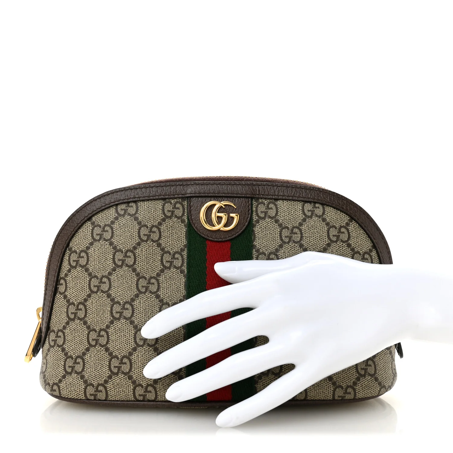 GG Supreme Monogram Textured Calfskin Web Large Ophidia Cosmetic Case Beige Ebony New Acero - Image 2