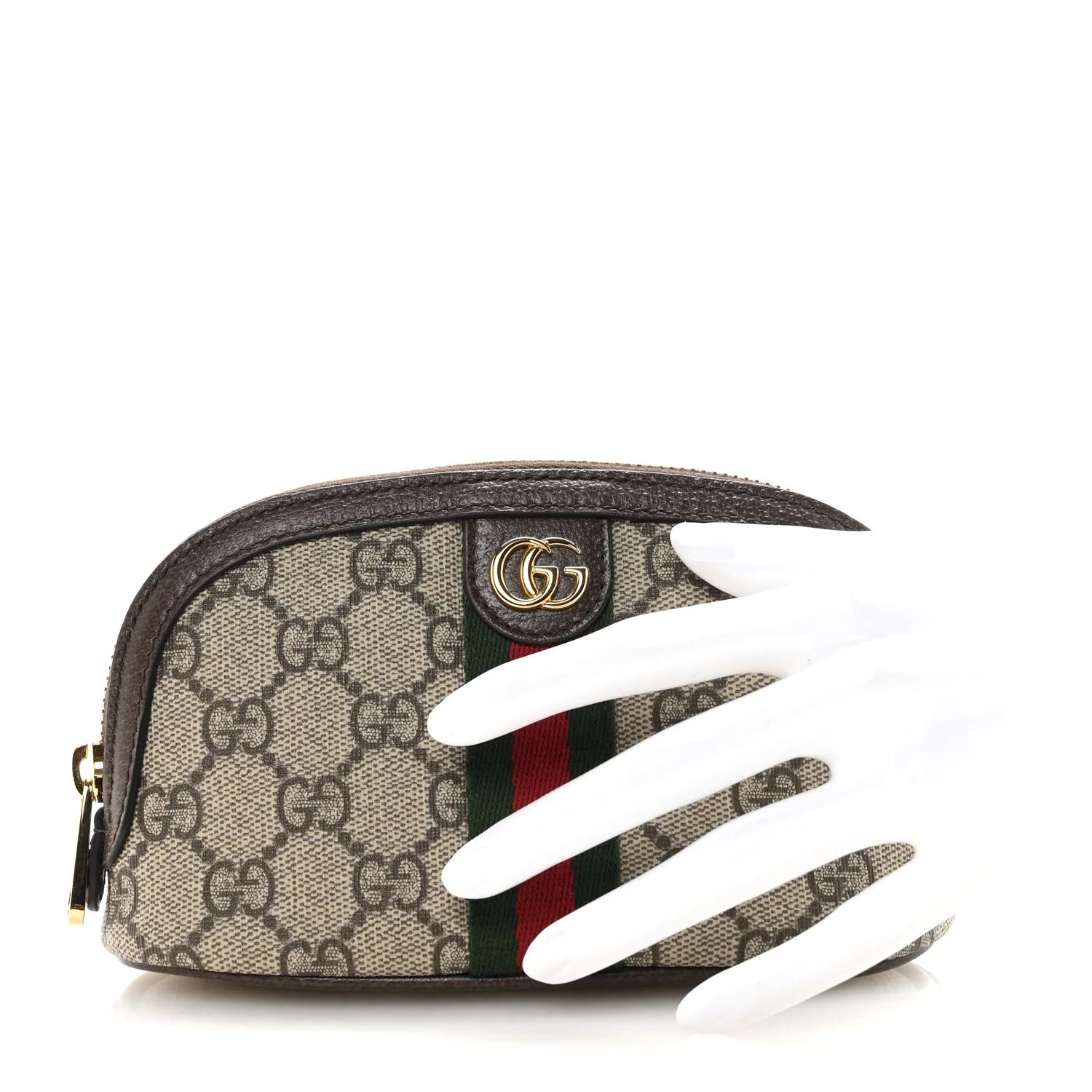 GG Supreme Monogram Textured Calfskin Web Medium Ophidia Cosmetic Case Beige Ebony New Acero - Image 2
