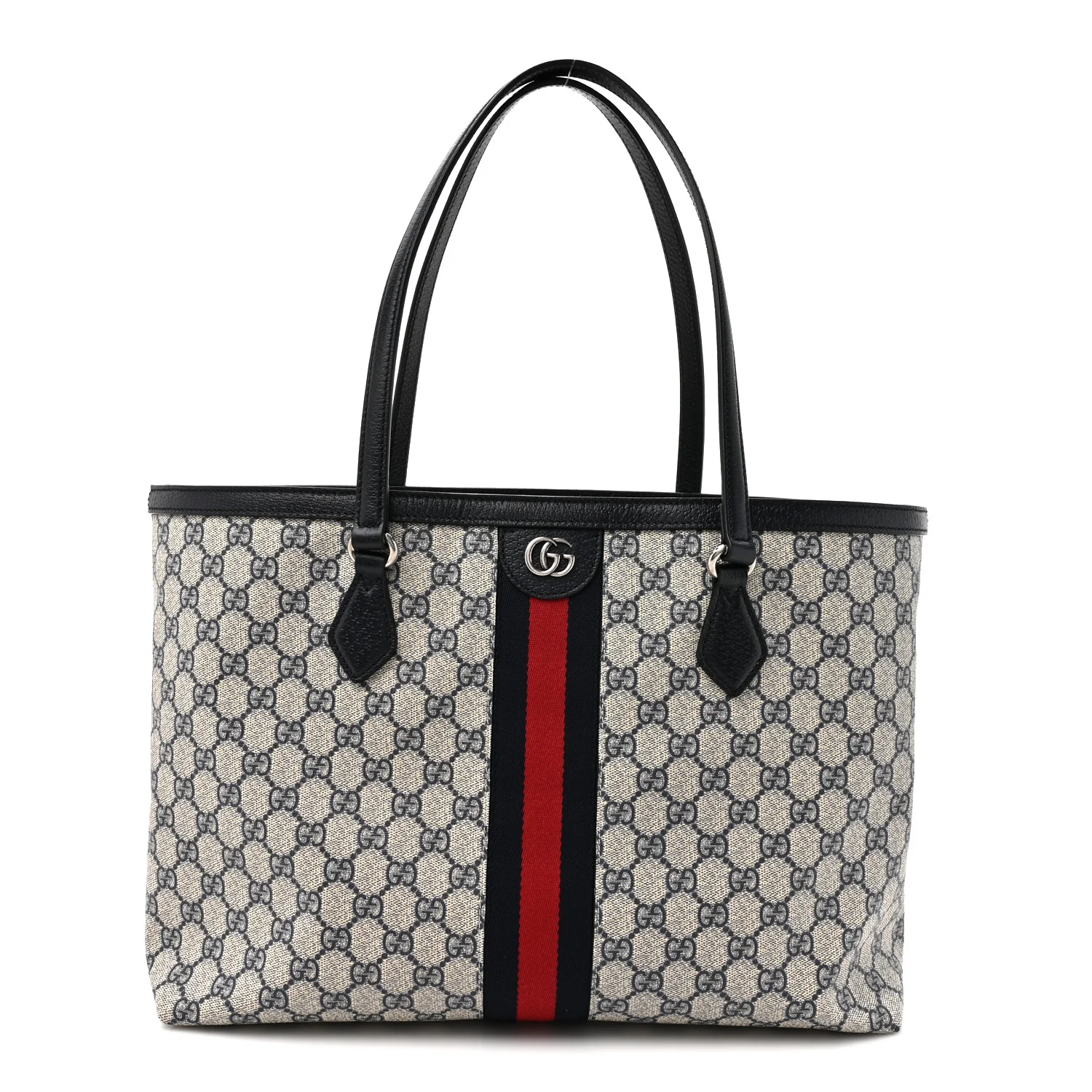 GG Supreme Monogram Textured Calfskin Web Medium Ophidia Shopping Tote Beige Blue