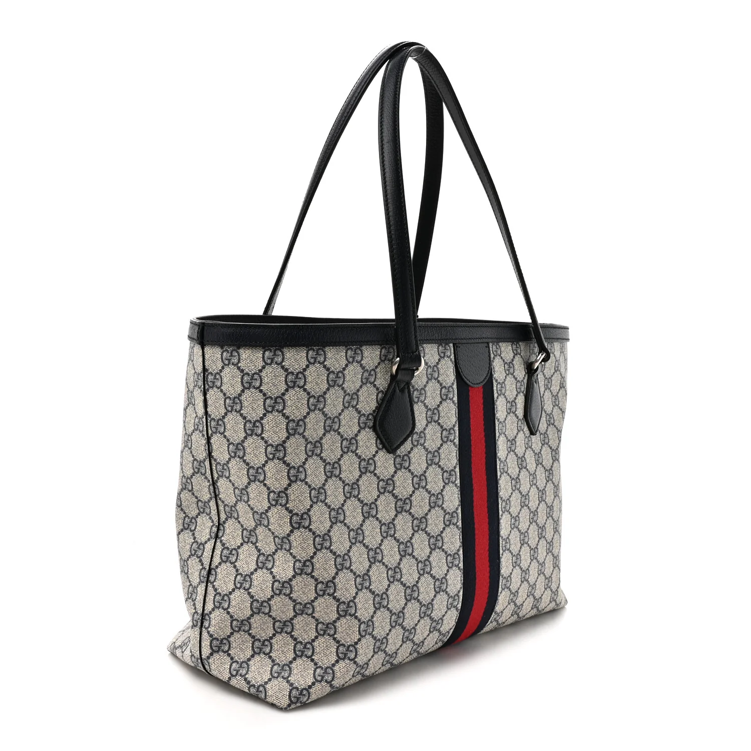 GG Supreme Monogram Textured Calfskin Web Medium Ophidia Shopping Tote Beige Blue - Image 3
