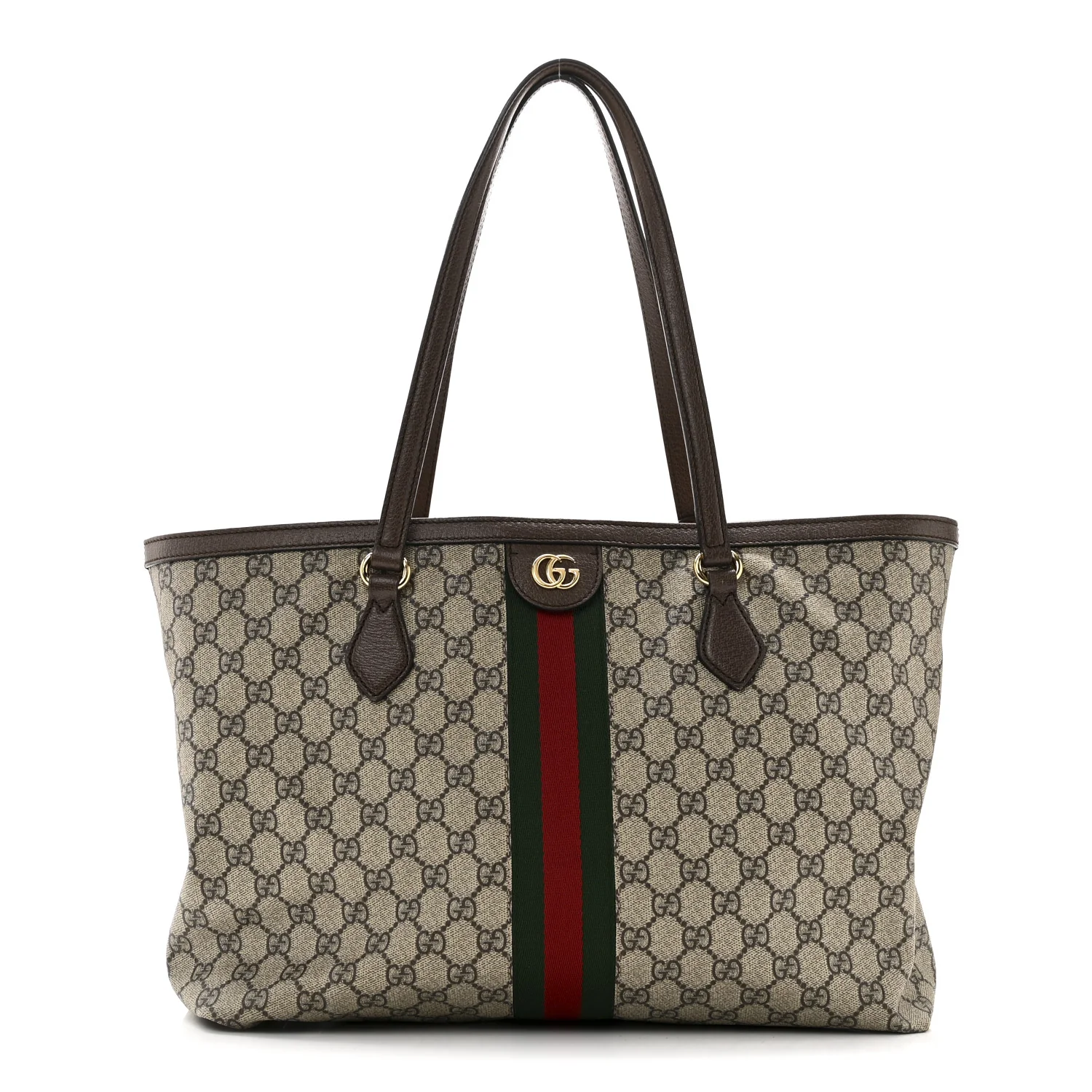 GG Supreme Monogram Textured Calfskin Web Medium Ophidia Shopping Tote Beige Ebony New Acero