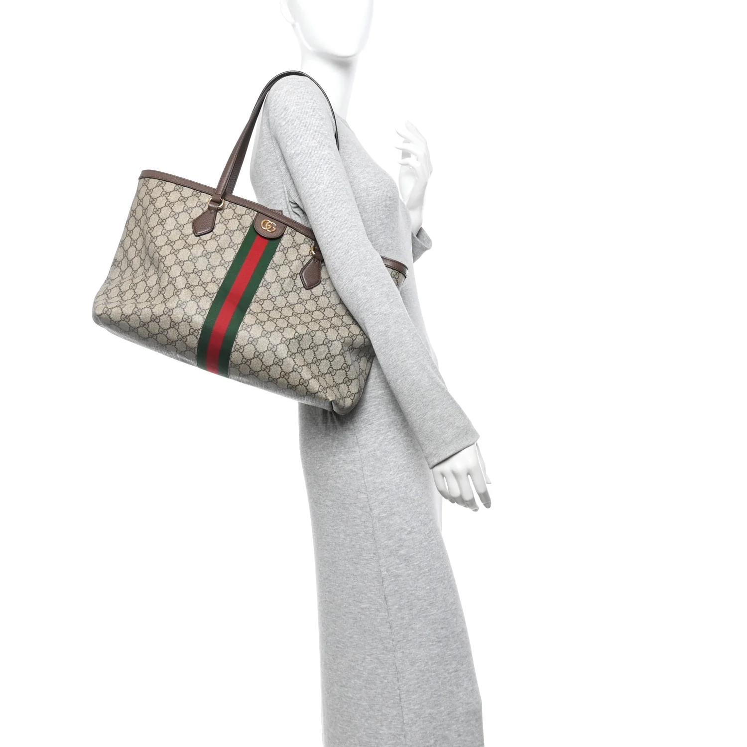 GG Supreme Monogram Textured Calfskin Web Medium Ophidia Shopping Tote Beige Ebony New Acero - Image 2