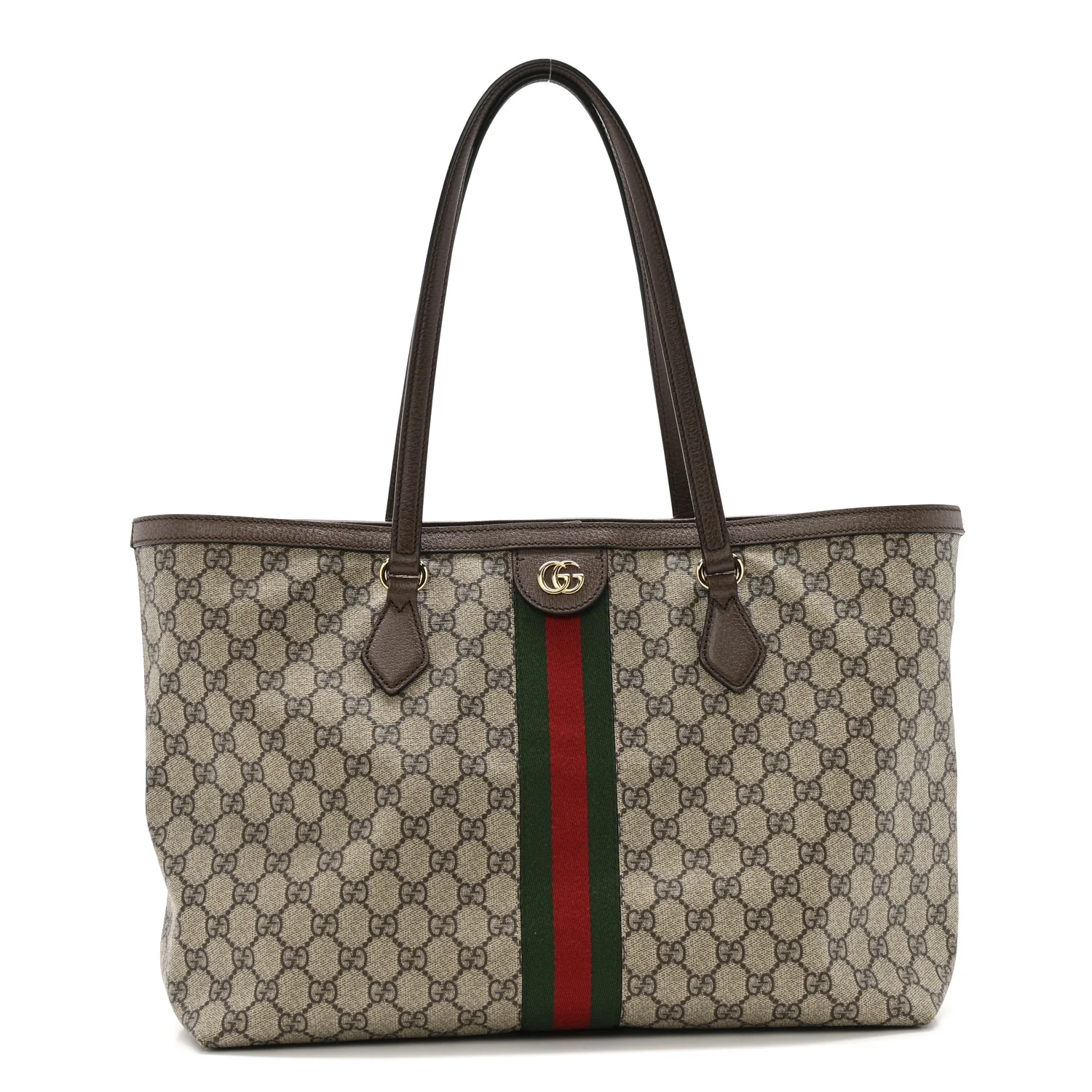 GG Supreme Monogram Textured Calfskin Web Medium Ophidia Shopping Tote Beige Ebony New Acero