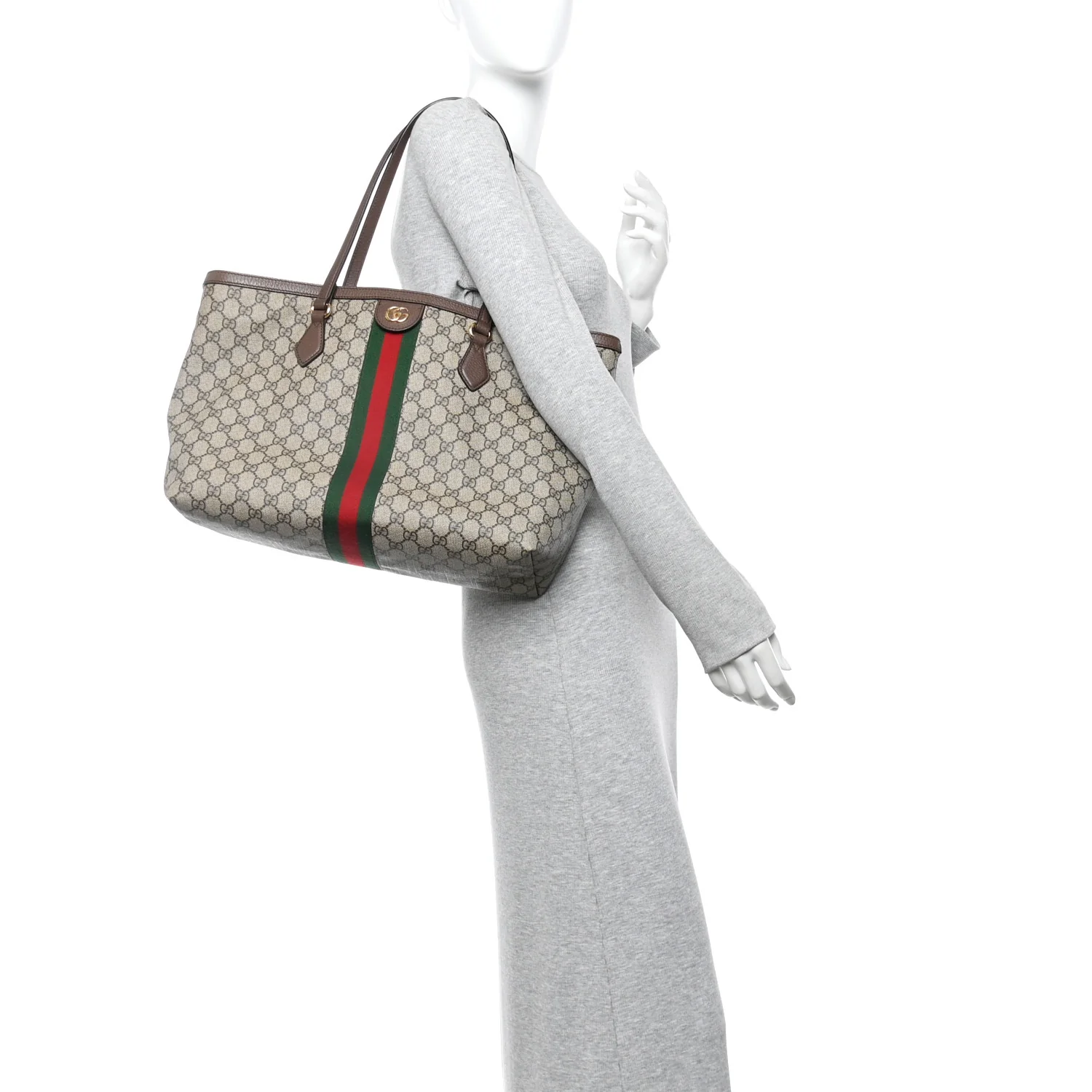 GG Supreme Monogram Textured Calfskin Web Medium Ophidia Shopping Tote Beige Ebony New Acero - Image 2
