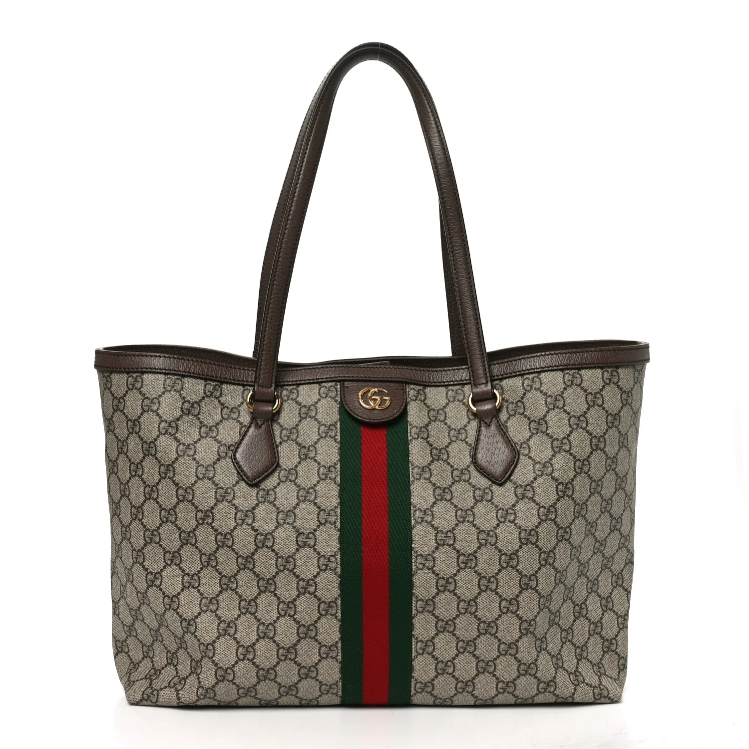 GG Supreme Monogram Textured Calfskin Web Medium Ophidia Shopping Tote Beige Ebony New Acero