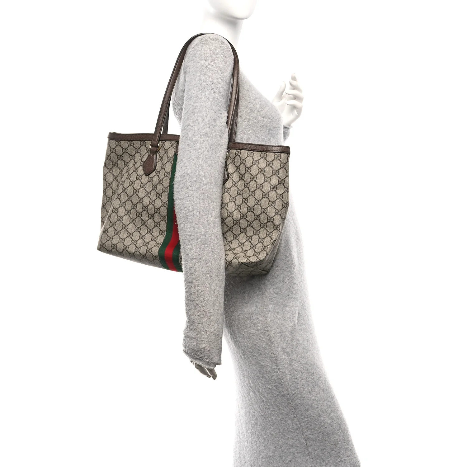 GG Supreme Monogram Textured Calfskin Web Medium Ophidia Shopping Tote Beige Ebony New Acero - Image 2