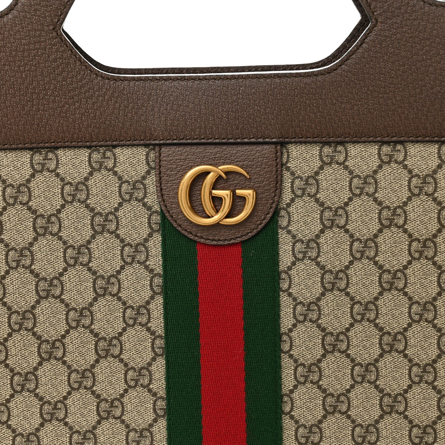 GG Supreme Monogram Textured Calfskin Web Medium Ophidia Slip Handle Tote Beige Ebony New Acero - Image 8