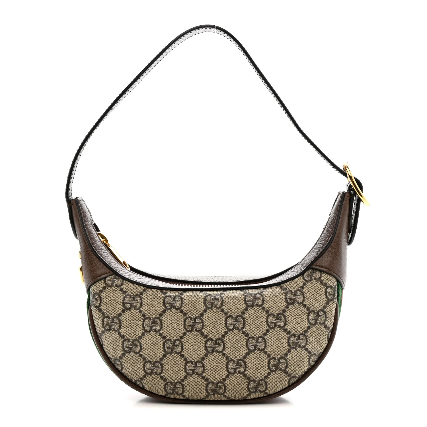 GG Supreme Monogram Textured Calfskin Web Mini Ophidia Half Moon Hobo Beige Ebony New Acero