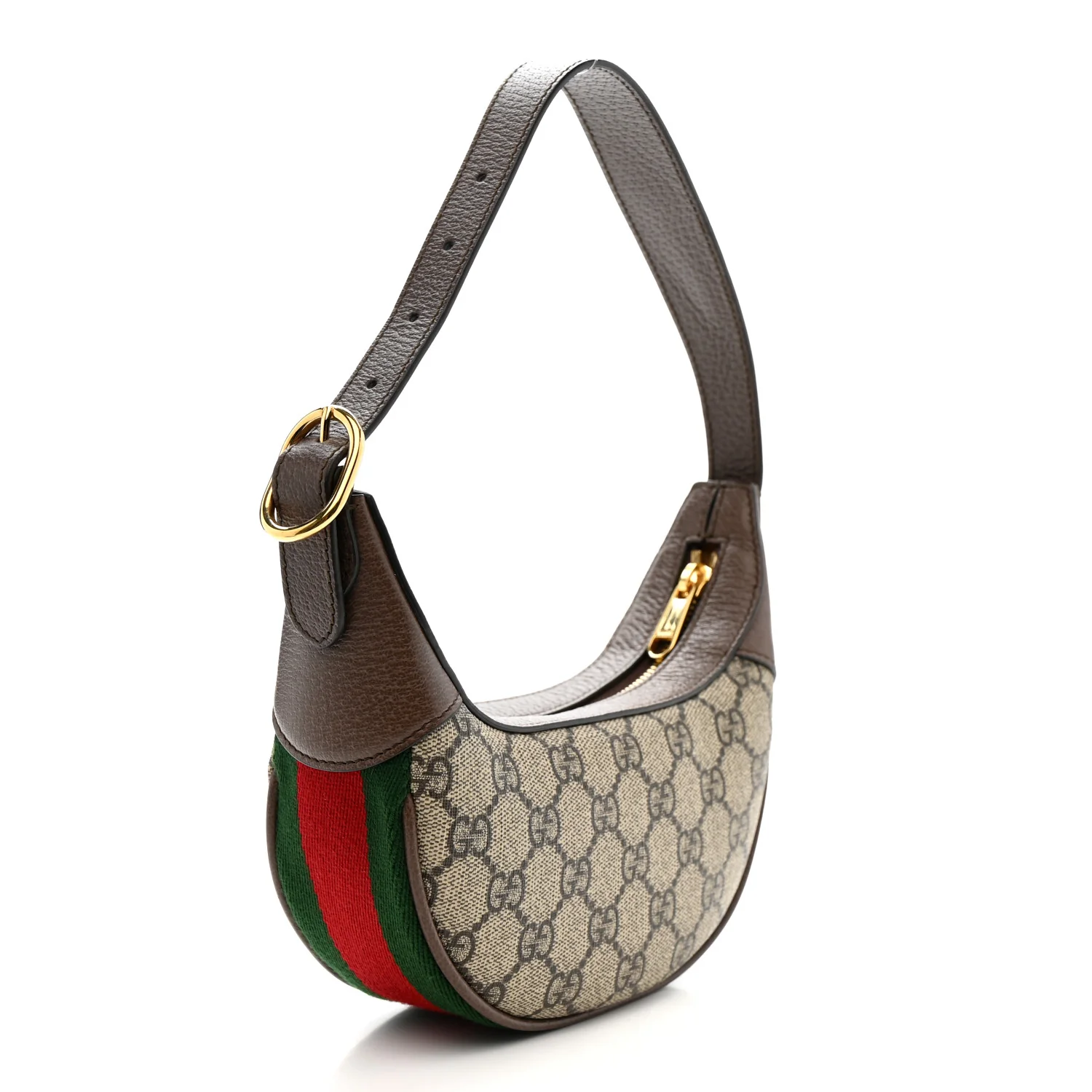 GG Supreme Monogram Textured Calfskin Web Mini Ophidia Half Moon Hobo Beige Ebony New Acero - Image 3
