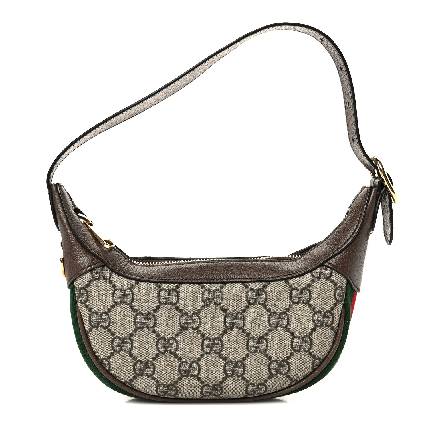 GG Supreme Monogram Textured Calfskin Web Mini Ophidia Half Moon Hobo Beige Ebony New Acero