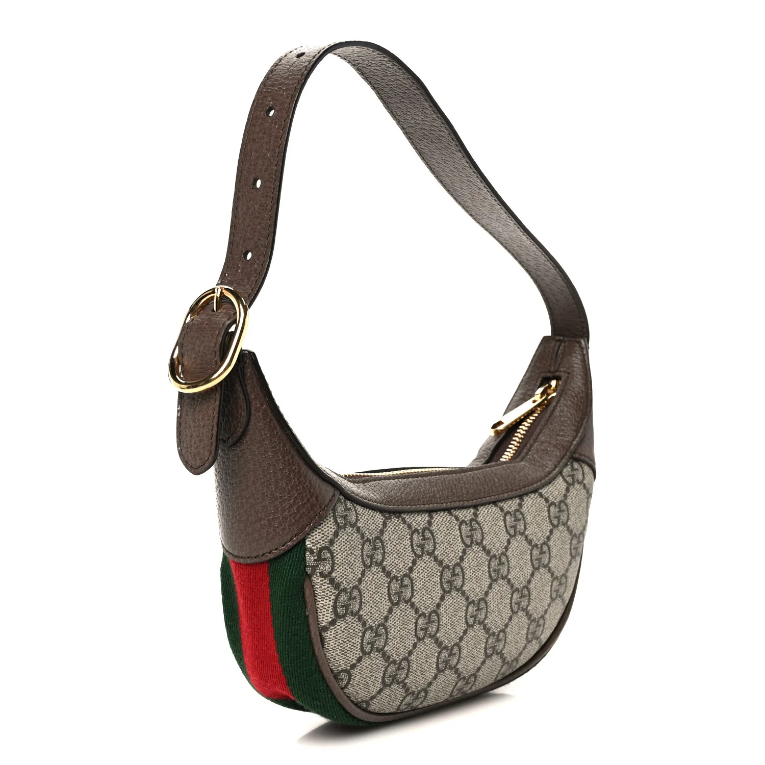 GG Supreme Monogram Textured Calfskin Web Mini Ophidia Half Moon Hobo Beige Ebony New Acero - Image 3
