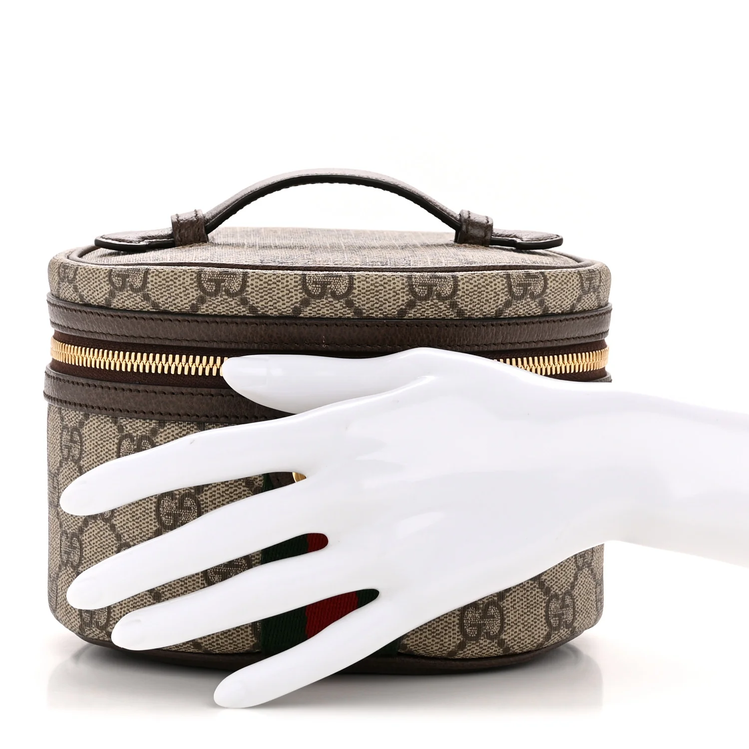 GG Supreme Monogram Textured Calfskin Web Ophidia Vanity Cosmetic Case Beige Ebony New Acero - Image 2