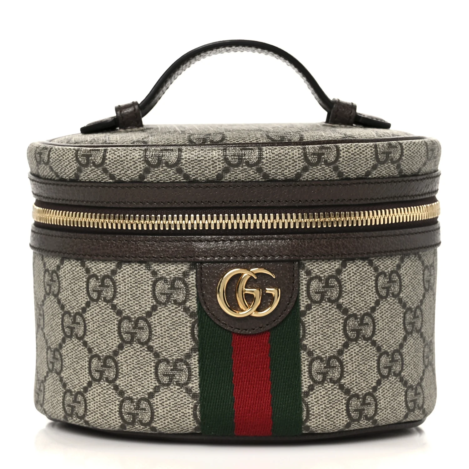 GG Supreme Monogram Textured Calfskin Web Ophidia Vanity Cosmetic Case Beige Ebony New Acero