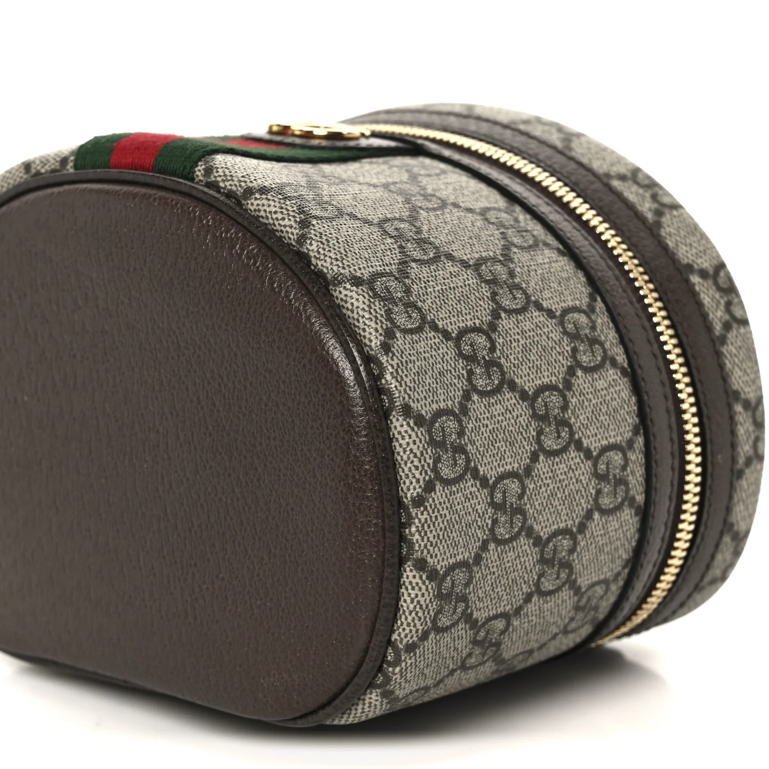 GG Supreme Monogram Textured Calfskin Web Ophidia Vanity Cosmetic Case Beige Ebony New Acero - Image 11